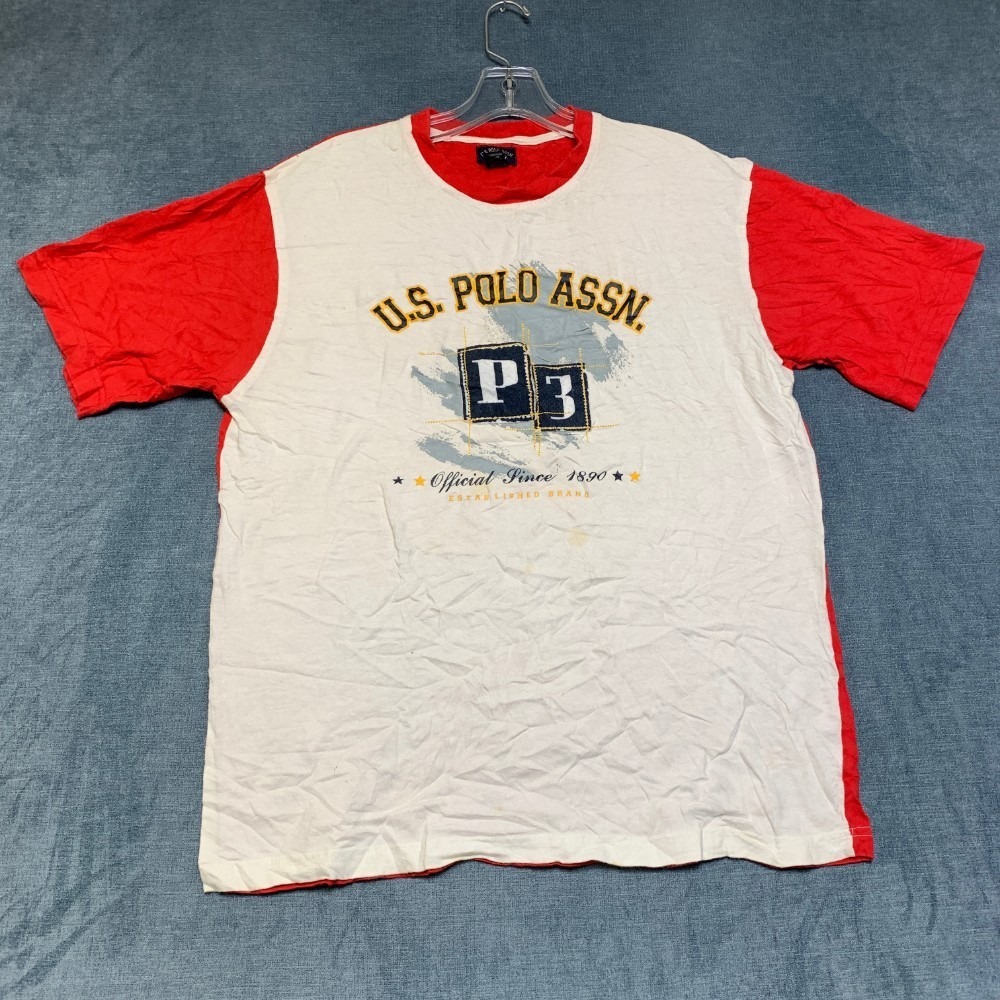 U.S. Polo Assn. T Shirt Mens Large White Red Cotton Crew Neck Graphic Print Tee